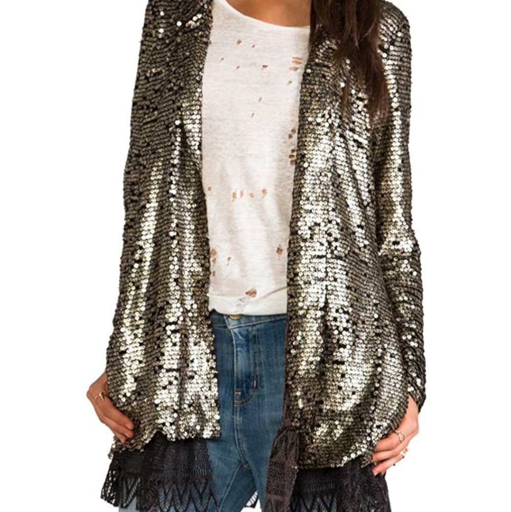 NWT Free People Tarnished Gold Sequin Jacket